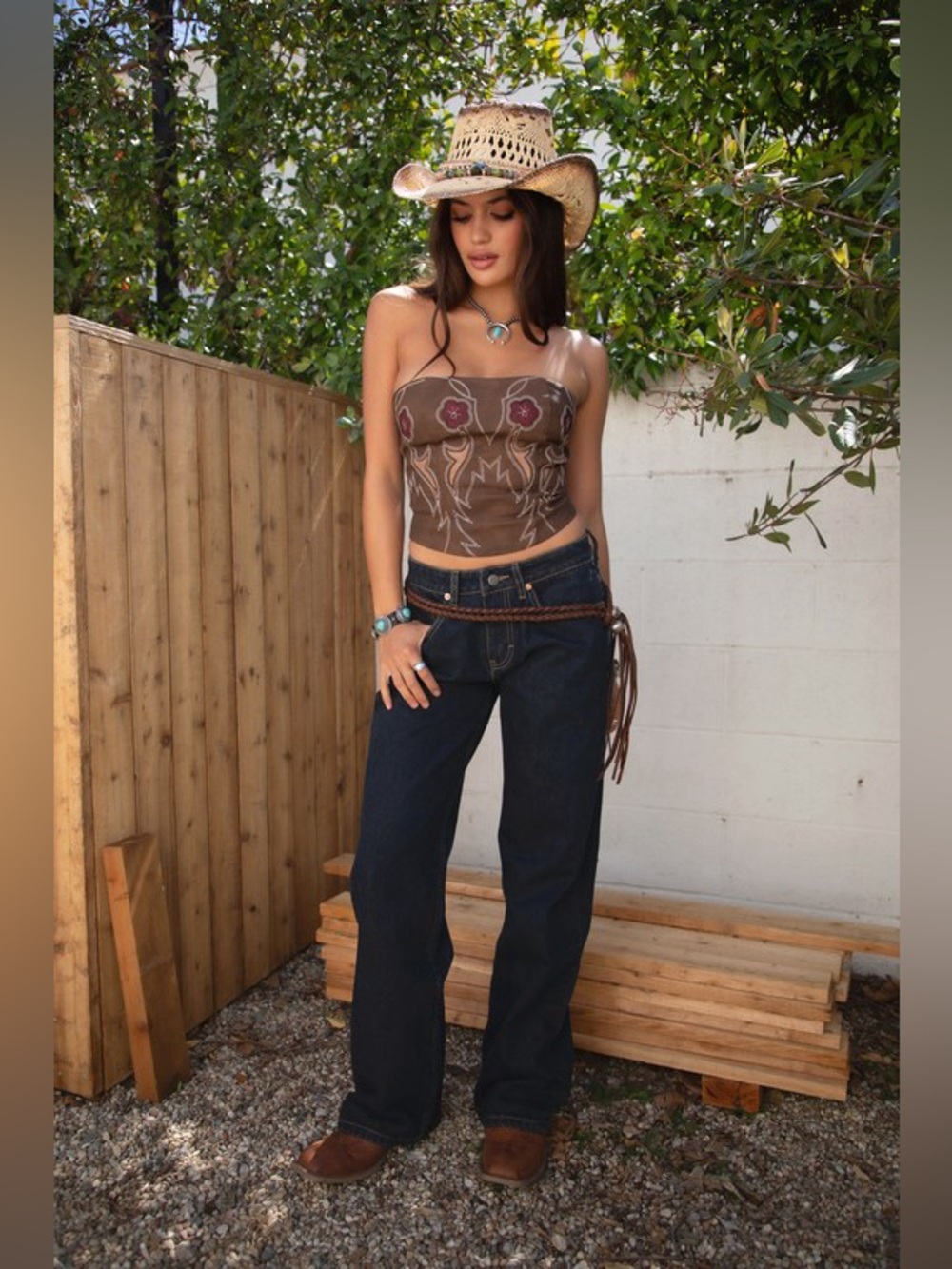 Tecovas Western Floral Embroidered Strapless Bustier - Picture 4 of 5